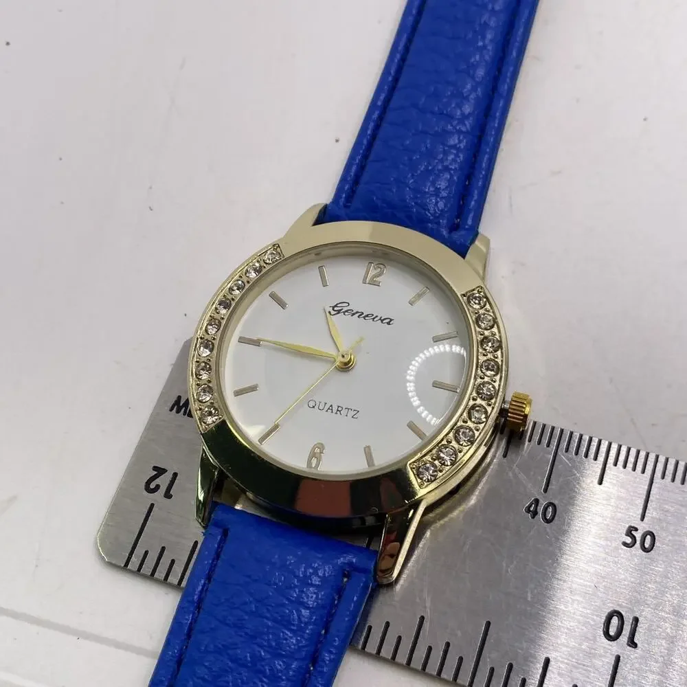 Geneva Gold Tone Blue Watch Works New Battery